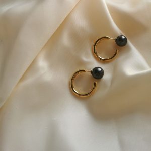 Sæt: Hoop + Swarovski Pearl (Gold Colour/Ash grey)